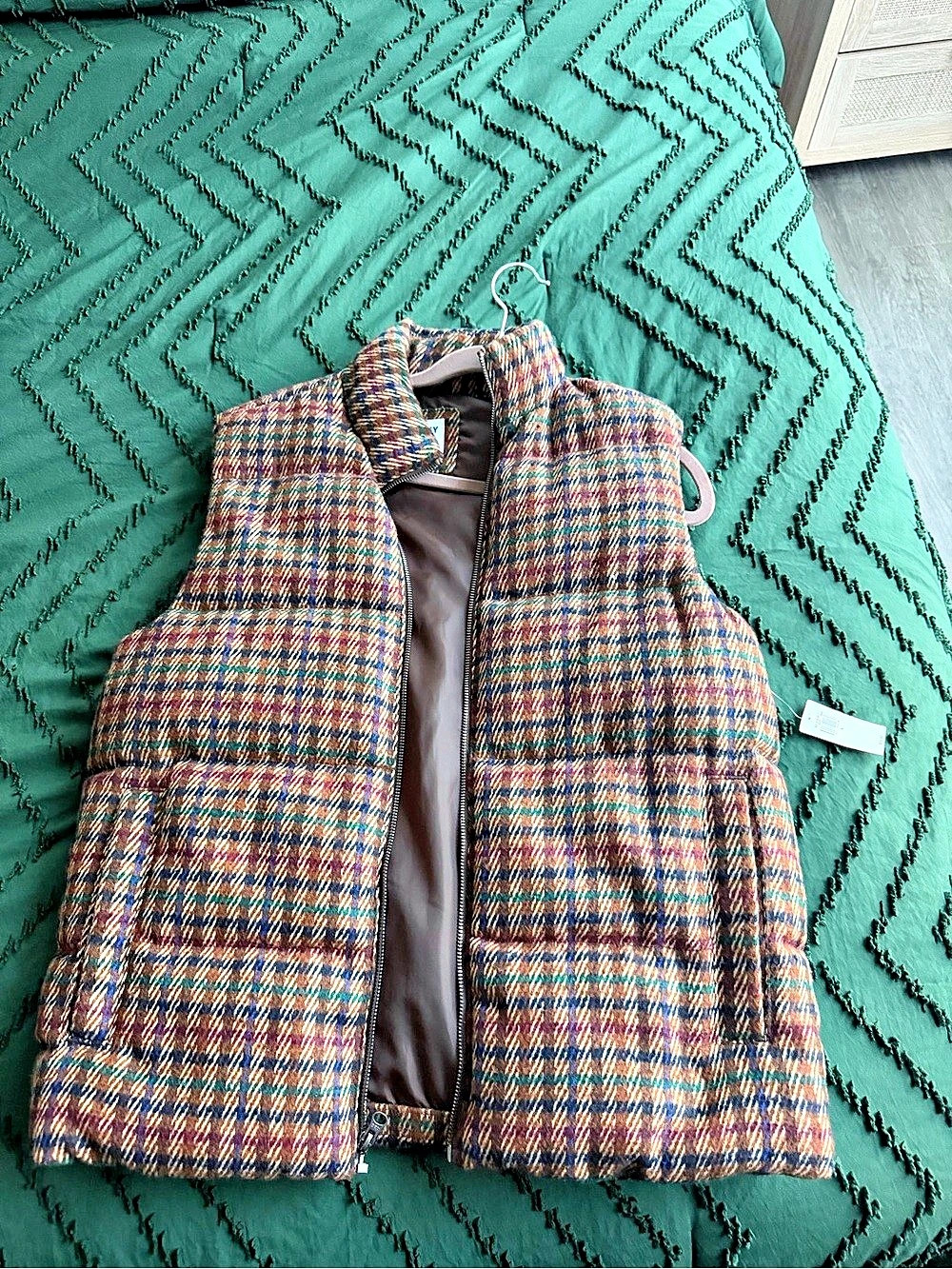 OLD NAVY Plaid Tweed Puffer Vest Brown & Blue